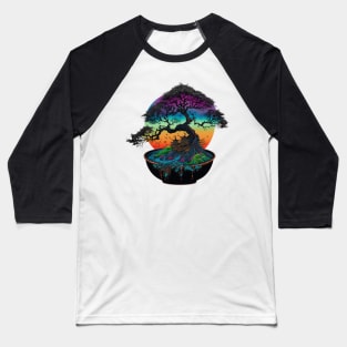 Bonsai World, Bonsai Tree, Rainbow Sunset Baseball T-Shirt